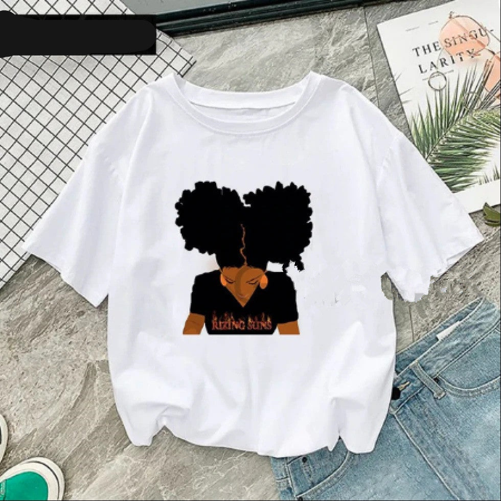 African Girl Print Short Sleeve T-Shirt – Vibrant and Stylish