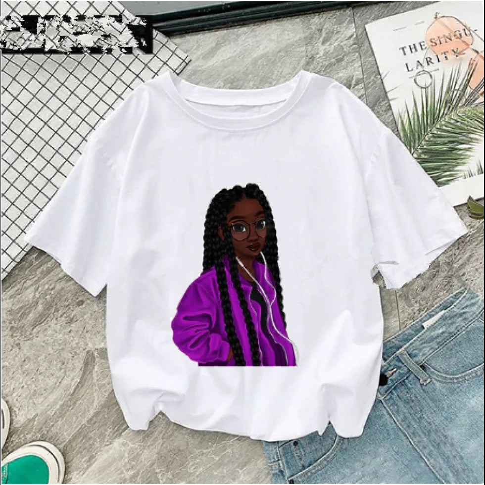 African Girl Print Short Sleeve T-Shirt – Vibrant and Stylish