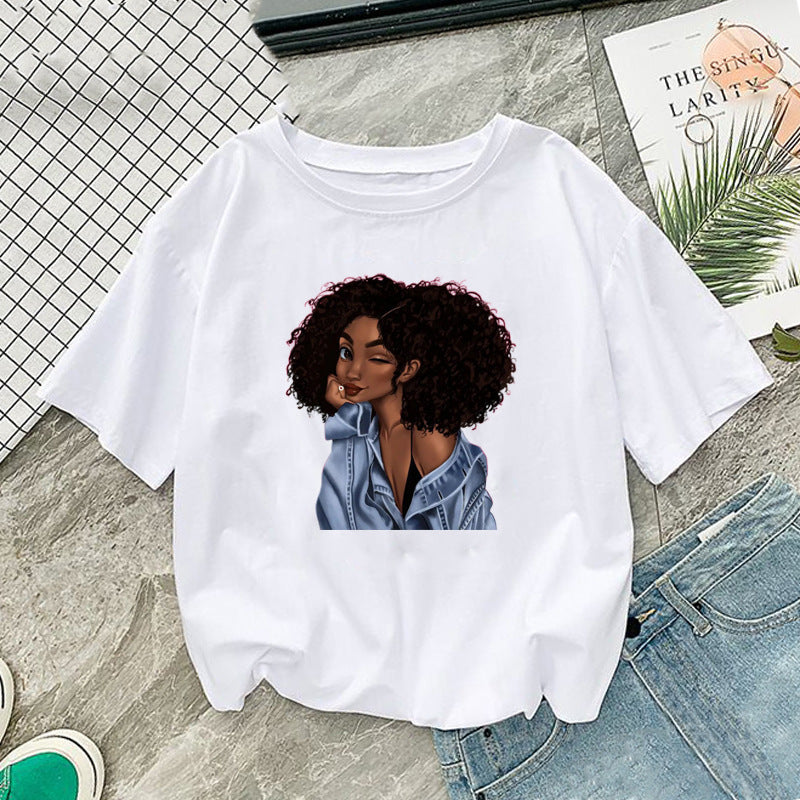 African Girl Print Short Sleeve T-Shirt – Vibrant and Stylish