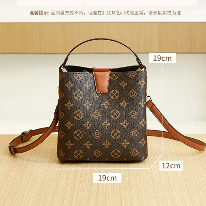 Fashion Retro Print Bucket Handbag - Luxury One-Shoulder Crossbody Commuter Tote for Women