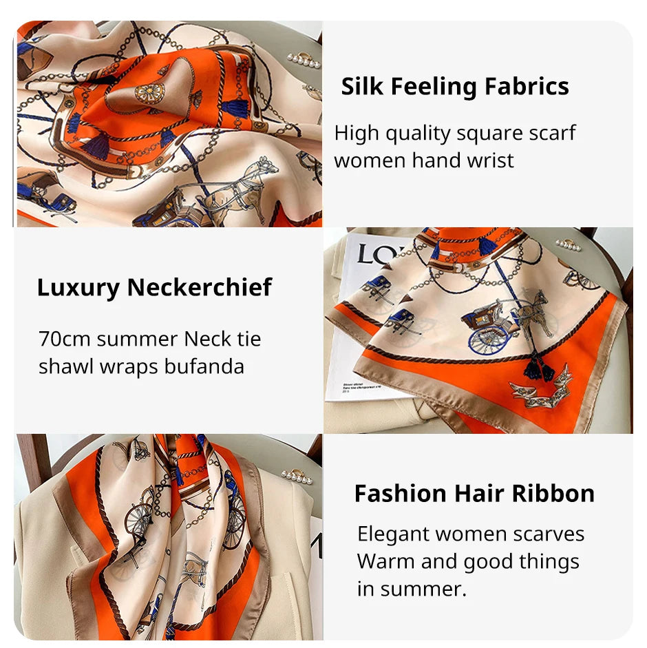 Luxury Print Silk Square Scarf – Spring Necktie, Shawl, Wrap, and Bandana for Women