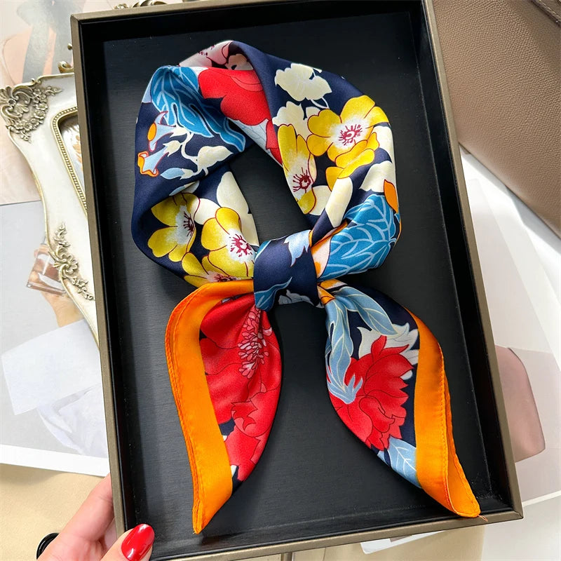 Luxury Print Silk Square Scarf – Spring Necktie, Shawl, Wrap, and Bandana for Women