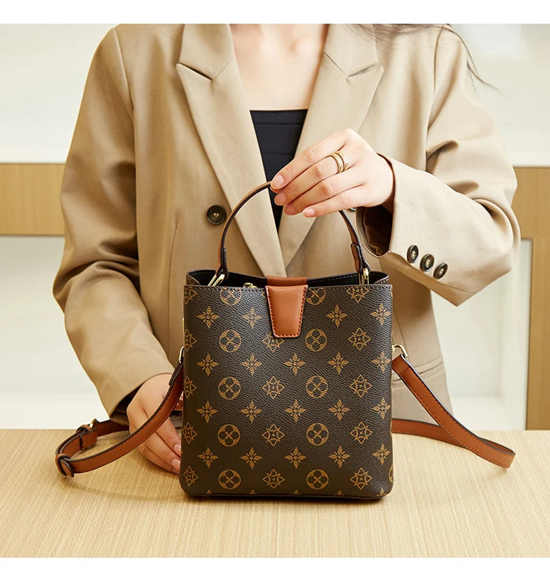 Fashion Retro Print Bucket Handbag - Luxury One-Shoulder Crossbody Commuter Tote for Women