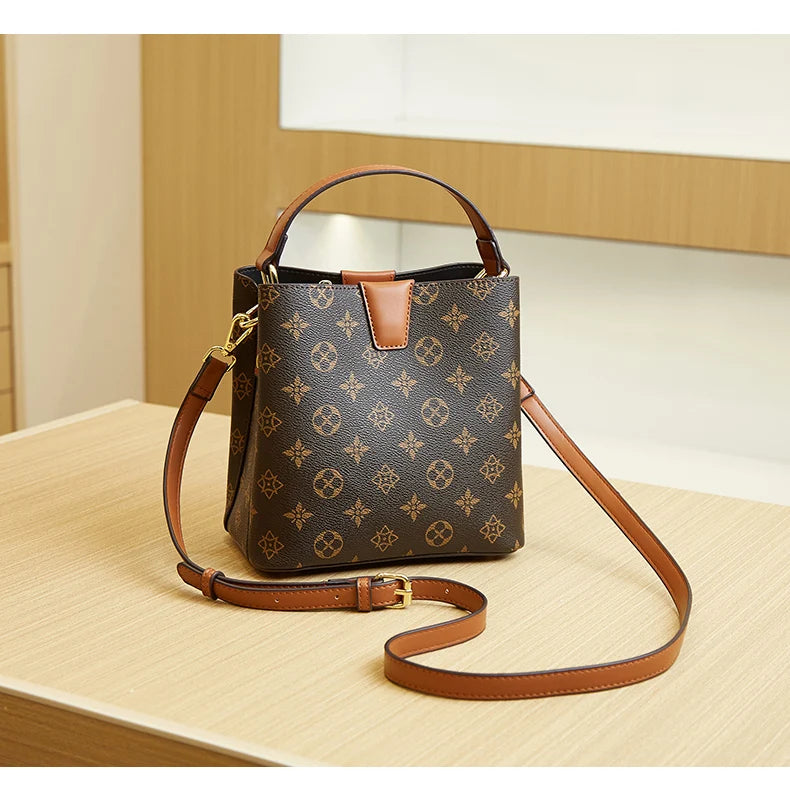 Fashion Retro Print Bucket Handbag - Luxury One-Shoulder Crossbody Commuter Tote for Women