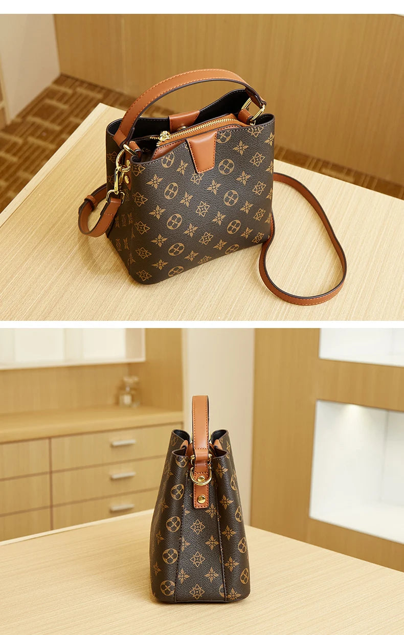 Fashion Retro Print Bucket Handbag - Luxury One-Shoulder Crossbody Commuter Tote for Women