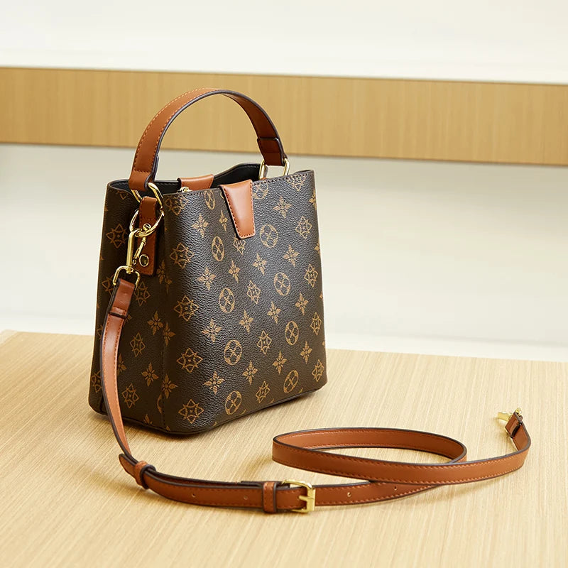 Fashion Retro Print Bucket Handbag - Luxury One-Shoulder Crossbody Commuter Tote for Women