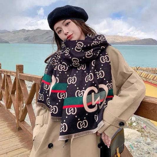 Fashion Double-Sided Lettered Acrylic Cashmere Scarf – Winter Neckerchief, Summer Travel Cape, and Wrap for Women