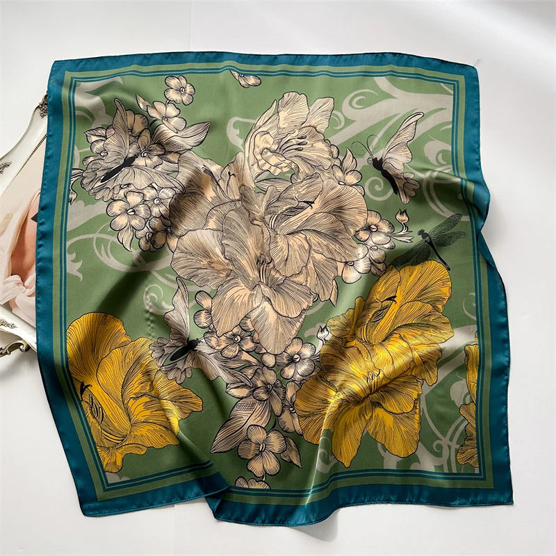 Luxury Print Silk Square Scarf – Spring Necktie, Shawl, Wrap, and Bandana for Women