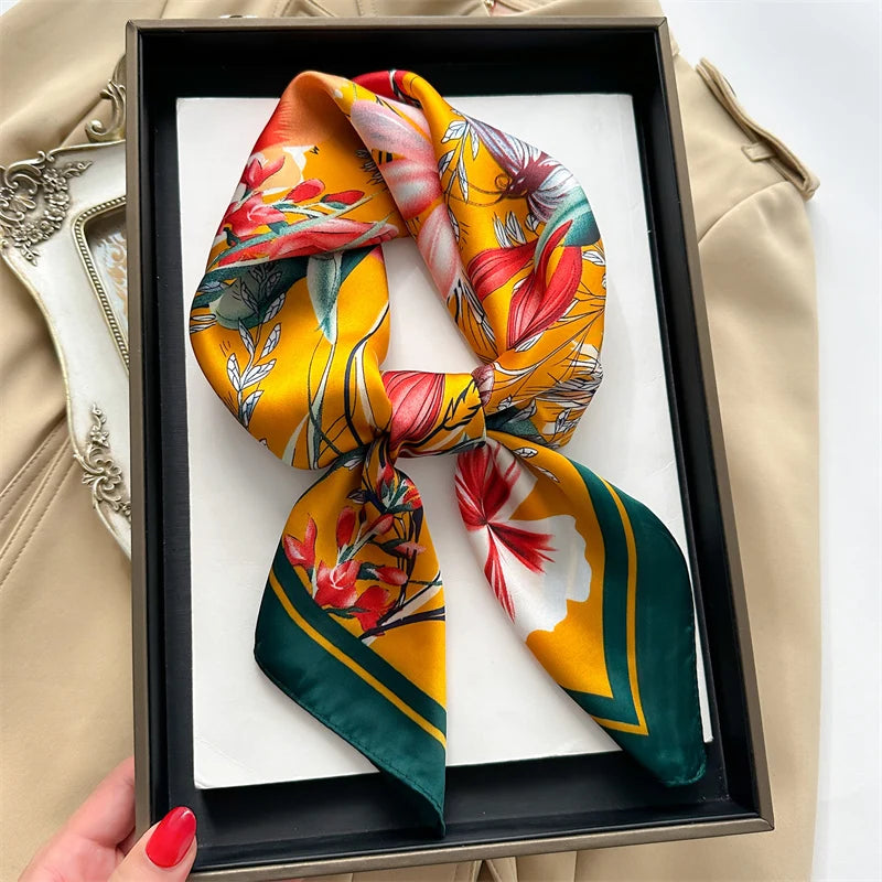 Luxury Print Silk Square Scarf – Spring Necktie, Shawl, Wrap, and Bandana for Women