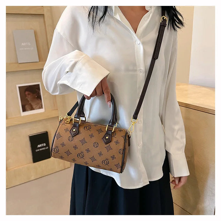 Women's Luxury Crossbody Bag – Hot Selling Retro Printed Handbag, High-Quality PU Leatherer Boston Shoulder Bag