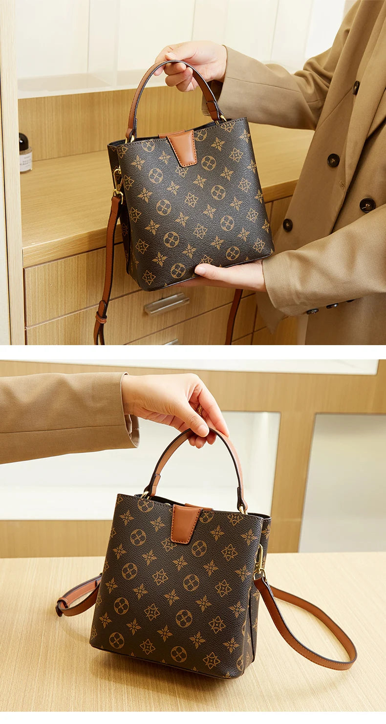 Fashion Retro Print Bucket Handbag - Luxury One-Shoulder Crossbody Commuter Tote for Women